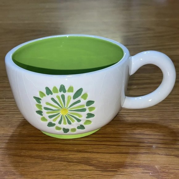 Starbucks Coffee Cup Mug 14 oz. Hand Painted Green Flower - Picture 3 of 3